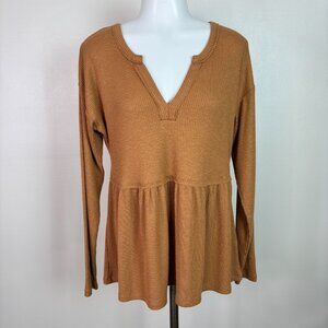 Maurices Top Small Brown Ribbed Knit Long Sleeve Casual Shirt Women's
